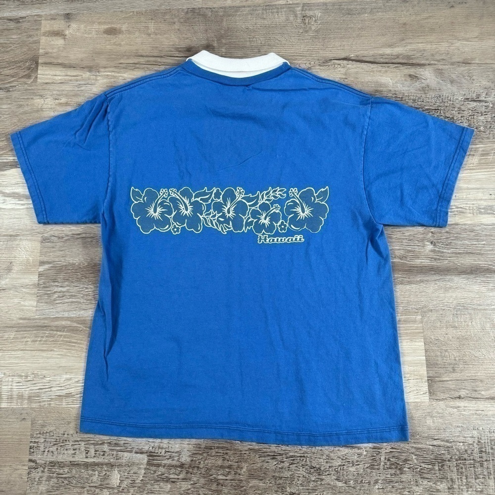 Blue Hawaii soft boy layered polo collar t shirt surf Hawaii men’s L Hanes - Picture 3 of 6